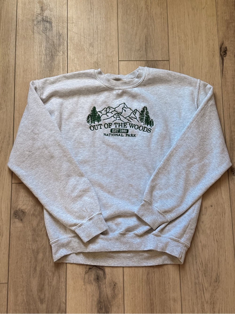 ALTAR'D STATE OUT OF THE WOODS TAYLOR SWIFT GRAY CREW NECK SWEATSHIRT SIZE M/L